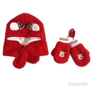 Esp bufanda con capucha invierno navidad sombrero bufanda guantes conjunto para niños navidad al aire libre calentador