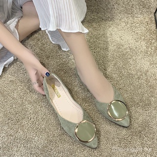 【24 Hours Shipping】【High Quality】Pointed Toe Flat Shoes Women Korean Fashion Round Buckle Peas Shoes Flat Shoes
