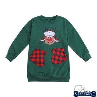 Khh-niño niña vestido de navidad, manga larga reno impresión jersey vestido con bolsillos (1)