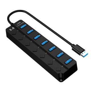 Qj USB Hub Multi USB Splitter 7 puertos múltiples expansor con luces LED, interruptor independiente de Control Sub, para Windows