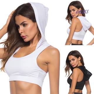 Mujeres de secado rápido elástico Racerback Fitness Yoga sujetador deportivo con capucha chaleco Crop Top