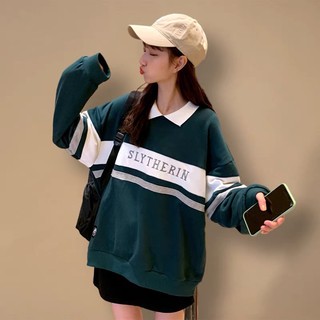 Coreano pareja camisa de Color coincidencia de las mujeres hip-hop de manga larga polo suéter