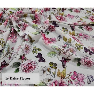 Tela de seda con estampado de flores de lana, tela de seda, flor de margarita (por 0,5 metros)
