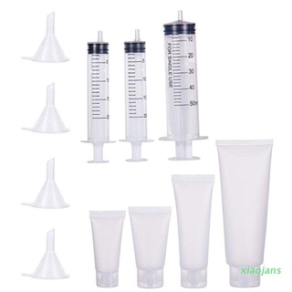 xjs 24 pack 20/30/50/100ml plástico exprimir tubos cosméticos con tapa flip, 4 embudos, 3 jeringas para champú loción limpiador facial