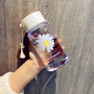 pan222.mx500ml Small Daisy Transparent Plastic Water Bottles BPA Free Creative Frosted Water Bottle With Portable Rope Travel Tea Cup