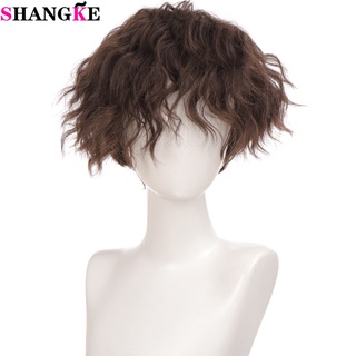 shangke pelucas de pelo sintético corto rizado para hombres niño disfraz cosplay fiesta natural negro resistente al calor pelo falso