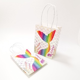 Sirena cola de papel bolsas de regalo de sirena bolsas de fiesta de cumpleaños decoraciones niños bebé ducha boda caramelo bolsa de suministros (6)