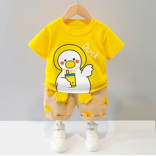 Cymbidium lindo de dibujos animados pato impreso bebé niño trajes niños niñas de manga corta camiseta pantalones cortos conjuntos de bebé recién nacido ropa de verano traje