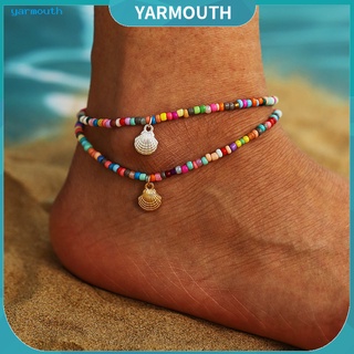 Yar Lady pie cadena forma vieira colgante colorido cuentas tobillera decoración para playa