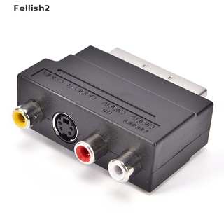 [Fellish2] Adaptador SCART Bloque AV A 3 RCA Phono Compuesto S-Video Con Interruptor De Entrada/Salida Oro Mf