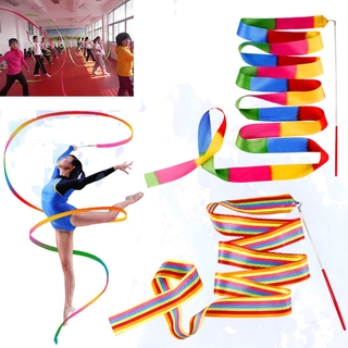 WENMAO 7 colores entrenamiento Ballet Multicolor Streamer varilla de giro nuevo gimnasio rítmico 4M cinta de baile arte gimnasia/Multicolor (4)