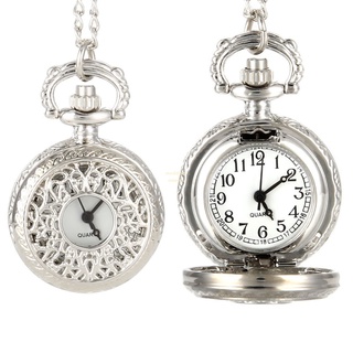 Vintage de las mujeres de cuarzo reloj de bolsillo de aleación abierta hueco flores señora niña suéter cadena collar colgante reloj regalos