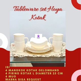 Hoya - juego de vajilla (4 platos L, 4 cuencos de la caja de onda, 4 tazas)