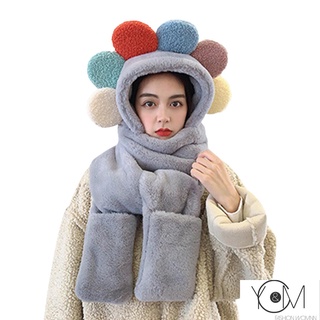 Yu bufanda con capucha Multifuncional 3 en 1/guante colorido de felpa Para invierno (9)