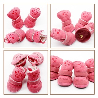 *LYG 4pcs Dogs Snow Boots Pink Puppy Shoes Winter Warm Soft Cashmere Anti-skid Sole (4)