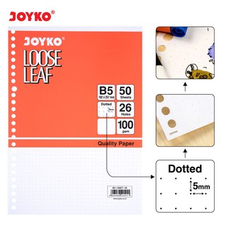 Joyko B5-100DT-50 - papel de carpeta de hojas sueltas punteadas, 50 hojas