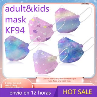 【Disponible】 10 pcs kf94 cubrebocas de cielo estrellado impresa 4ply Máscara facial tipo pez coreano Protección de nivel KN95 para adultos y niños Máscara 3D pinkday