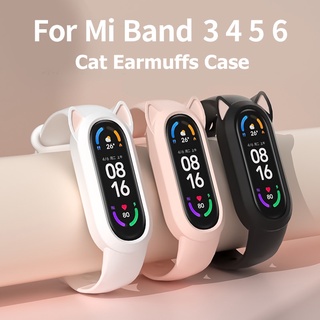 Para Xiaomi Mi Band 6/5/4/3 correa de silicona gato orejeras caso lindo orejas parachoques pulsera