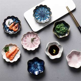 Creativo plato de salsa de cerámica japonesa placa de flores condimento salsa de soja cuenco vinagre Ketchup platos decoración del hogar vajilla 1pc