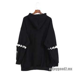 {enjoy} Harajuku Print Lace Up Sweatshirt Women Hoodie Gothic Hooded Pullover Streetwear (6)