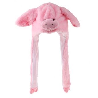 3xfunny peluche cerdito sombrero orejas de cerdo movible apareciendo presionando las patas rosa