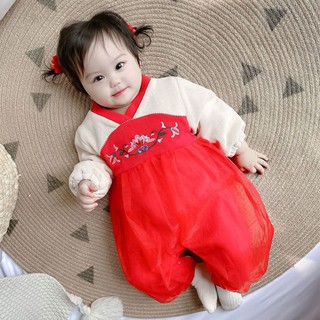 Bebé recién nacido primavera y otoño conjunto de ropa de estilo 0-3 meses mujer bebé escalada ropa 6 rojo de una sola pieza de la princesa 0-