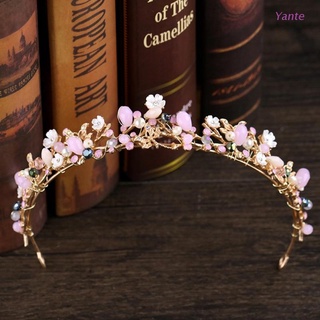 Yante Bride Crown Colorful Headwear Women Jewelry Wedding Princess Tiara Pink Crystal