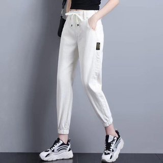 Jeans Mujeres 2021 Primavera Otoño Versión Coreana Suelta Más Delgada Mirada Elástica Cintura Recortada Tobillo Aspecto Harén Papi Pantalones (3)