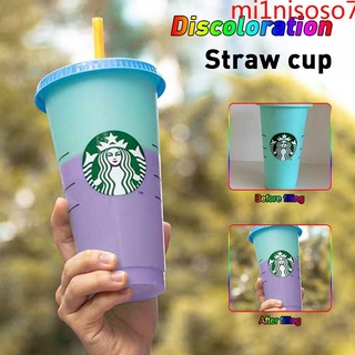 cod vaso de plástico reutilizable starbucks cambiante de color con tapa taza de plástico reutilizable 24 oz colección de verano mi1nisoso7