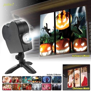 jodie7 navidad halloween -láser proyector 12 películas disco luz mini ventana cine en casa proyector interior al aire libre wonderland proyector