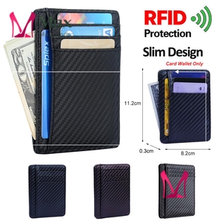 Max Fashion RFID bloqueo de cuero de la Pu Anti-jefe Slim cartera titular de la tarjeta de crédito de fibra de carbono de los hombres de bolsillo de la moneda Clip de dinero