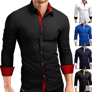 Moda para hombre de lujo de manga larga camisa Casual Slim Fit elegante blusa camisas Tops