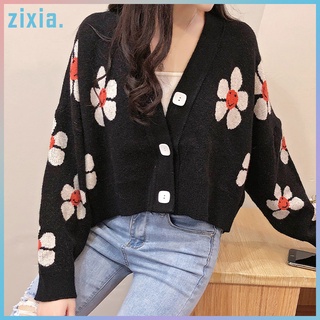 Women Lady Floral V Neck Cardigans Sweater Knitting Long Sleeve for Autumn (7)