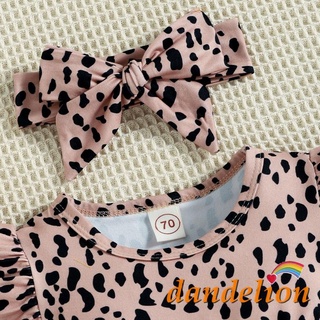 DANDELION-0-12months Baby Girl Summer Outfit, Leopard Print Tulle Flying-Sleeve One Piece Romper + Hairband (6)