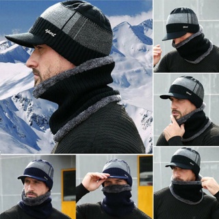 LAA8-hombres de punto sombrero bufanda conjunto, grueso forro polar forrado invierno cráneo gorra bufanda