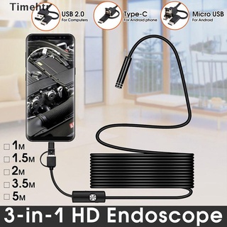 timehtr 3 en 1 usb type-c endoscopio inspección borescopio 5.5/7/8mm lente hd cámara ip68 mx