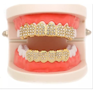 Diamante dientes completos Grillz dientes superiores 8 dientes inferiores 6 suicidas cuadrados