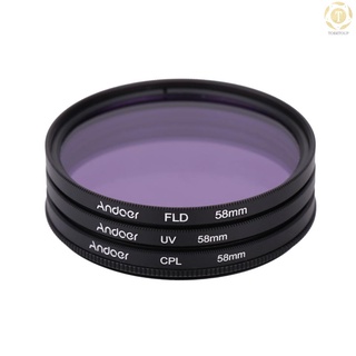 ANDOER kit de filtro circular polarizador circular de 58 mm uv+cpl+fld filtro fluorescente con bolsa para cámara nikon canon pentax sony dslr