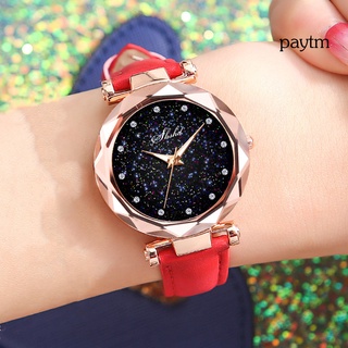 [pm] Reloj de pulsera de cuarzo con diamantes de imitación con pantalla redonda de cielo estrellado y diamantes de imitación para dama