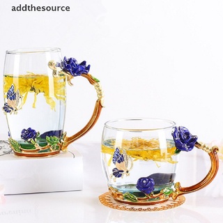 [addthesource] 3d mariposa rosa taza de té tallada flor taza de café té vidrio esmalte tazas bfdx