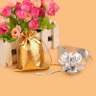 100pcs oro y plata bolsa de tela con cordón de la joyería bolsa de bolsita de embalaje bolsa de regalo i3l0 (2)