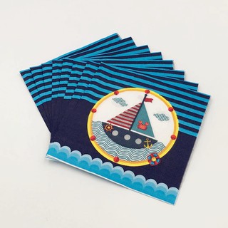 10 unids/pack 33cm*33cm impreso azul vela barco servilletas de papel para eventos y fiesta decoración de pañuelos Decoupage Servilleta