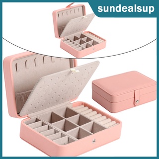[sund] caja de joyería portátil de cuero pu de doble capa de exhibición de almacenamiento organizador bolsa de embalaje simple para anillos pulsera
