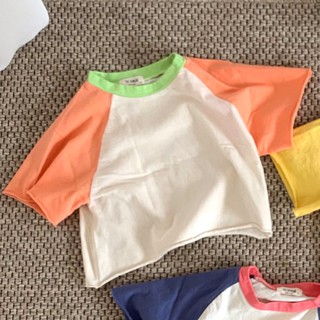Summer Infant Soft Contrast Color Raglan Sleeve T-shirt Pure Cotton Loose Casual Short Sleeve Top (7)