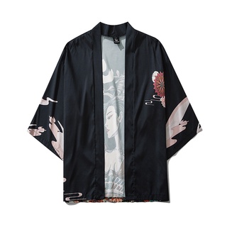 gogosale Verano Japonés Cinco Puntos Mangas Kimono Hombre Y Mujer Capa Jacke Top Blusa