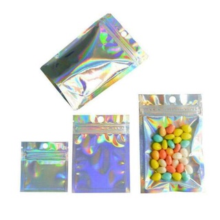 100 piezas Ziplock bolsa de embalaje láser bolsa de embalaje arco iris de aluminio bolsillo de papel de joyería bolsa Flash M2W3 (4)