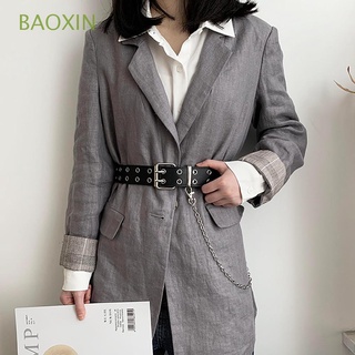 baoxin de lujo cinturón de cuero de moda jeans decorativo cinturón de las mujeres punk hombres personalidad aleación doble fila cinturón cadena/multicolor
