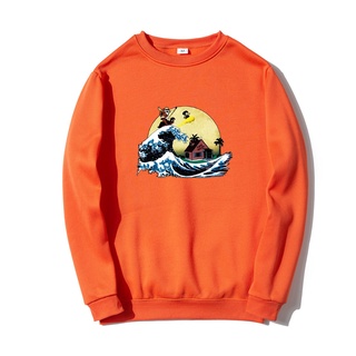 Wave Orange Hoodies Sweatshirts Men Women Japanese Streetwear Harajuku Pullover Long Sleeve Crewneck Men Without Cap Hoodie Tops (9)