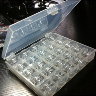 prmx caja con 25 vacío transparente caja de bobina de la máquina de coser carrete brother bebé cerradura individual azul