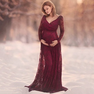 Women Dress Maternity Photography Props Lace Pregnancy Clothes Elegant Maternity Gown For Pregnant Photo Shoot Cloth Plus